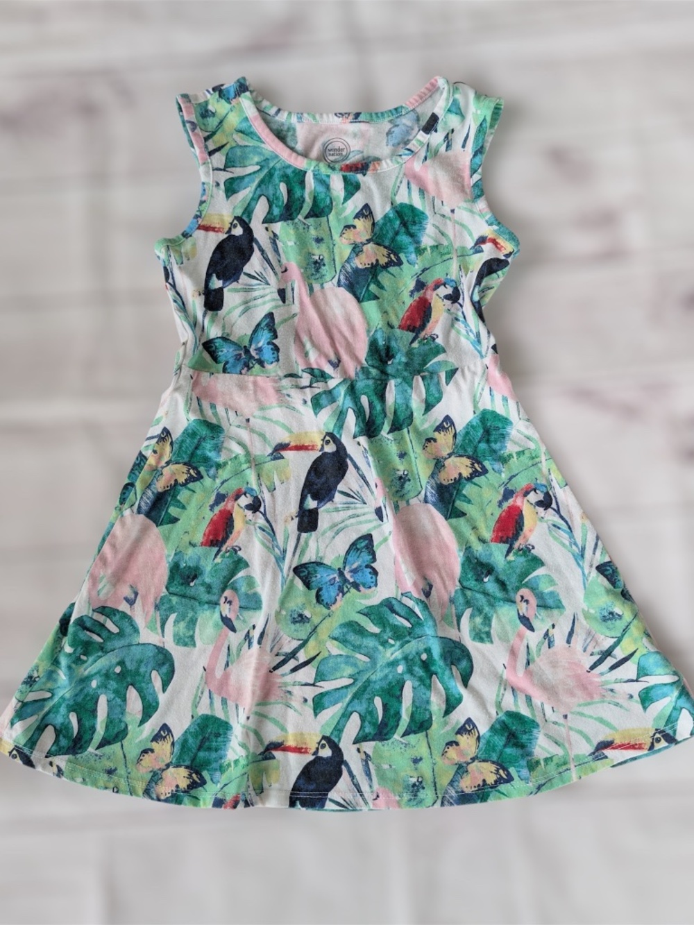 WONDER NATION Girls Size S (6-6x) Tank Top Play Dress Tropical Pink flamingo